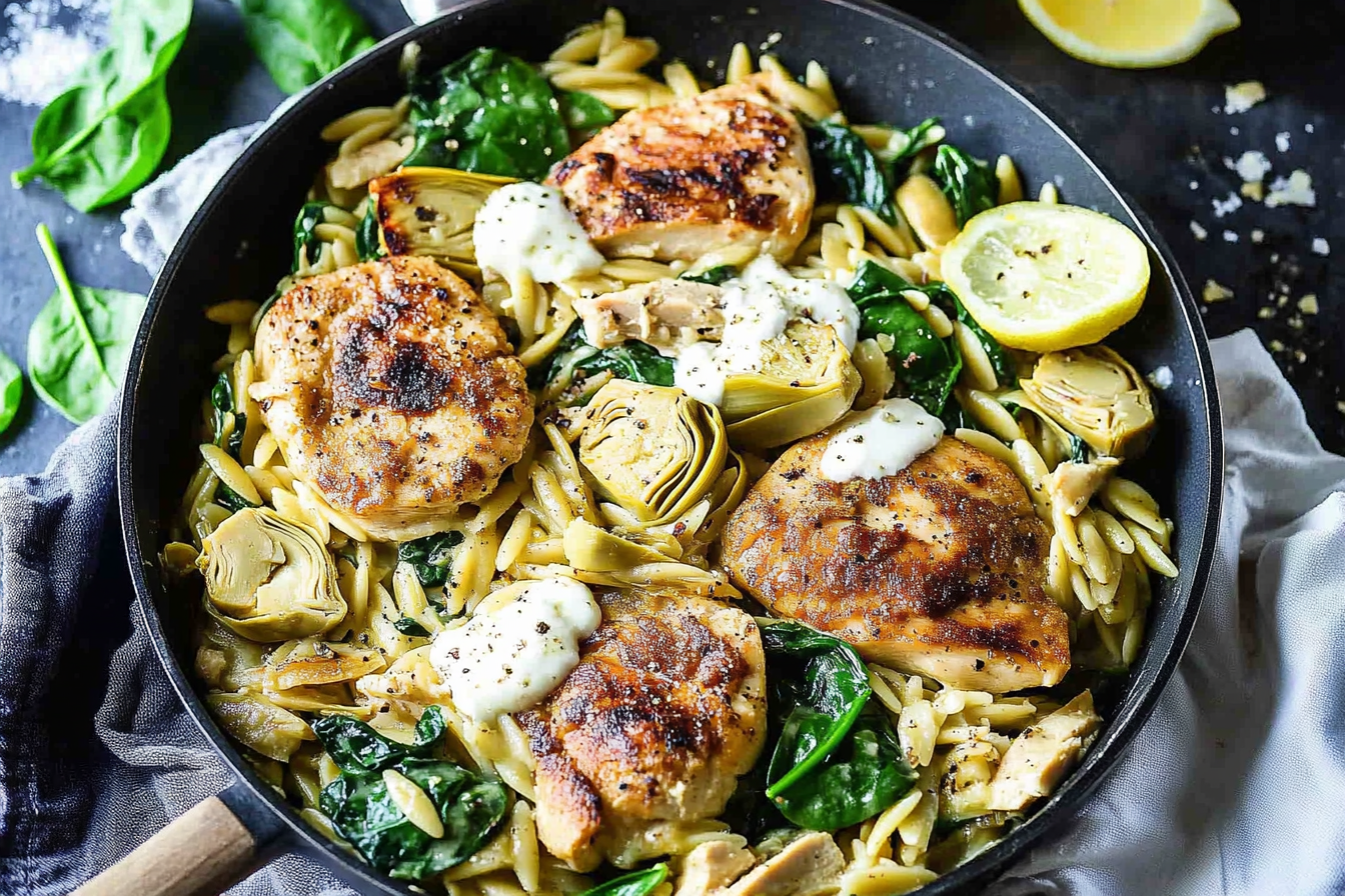 Spinach and Artichoke Chicken Orzo