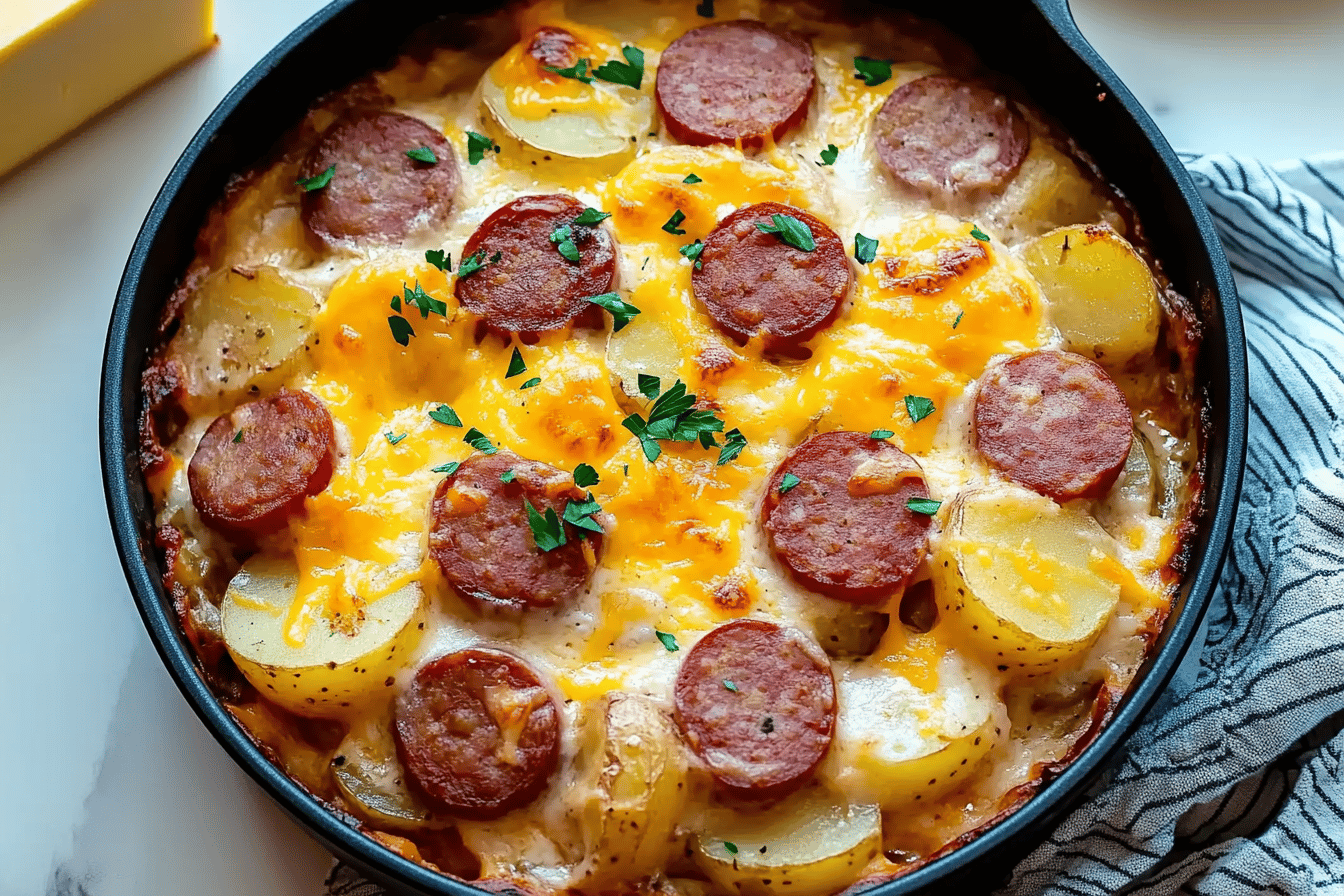 Kielbasa Sausage Cheesy Potato Casserole
