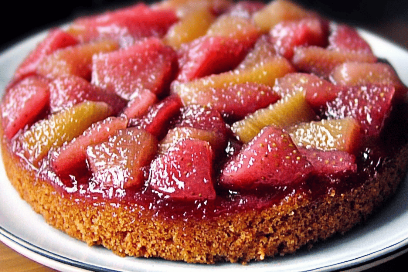 Strawberry Rhubarb Upside-Down Cake