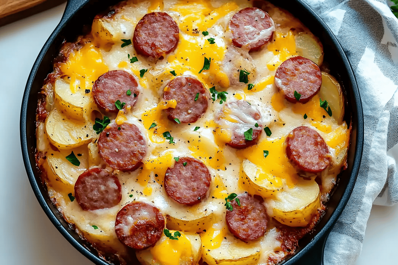 Kielbasa Sausage Cheesy Potato Casserole