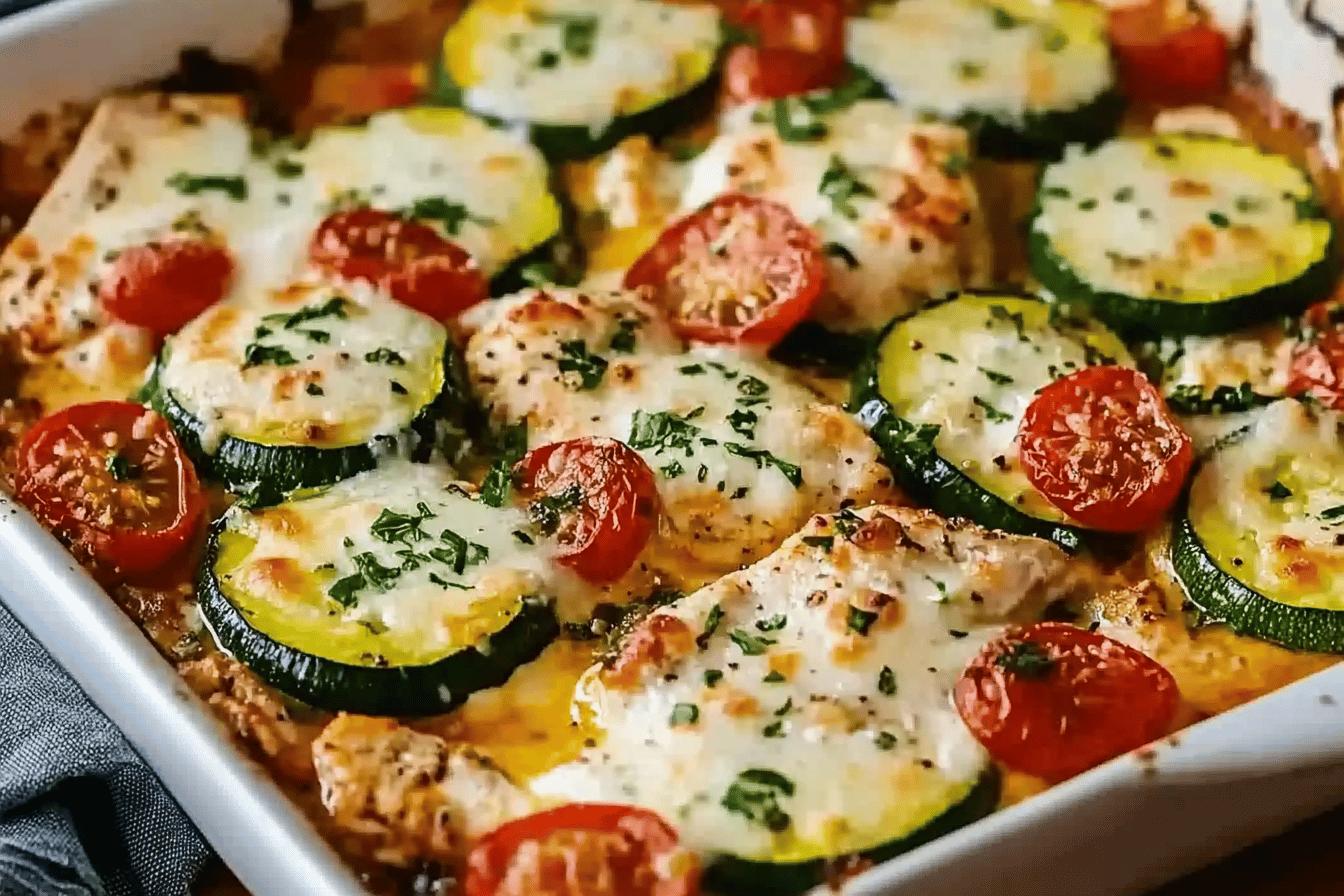 Mediterranean Chicken Zucchini Bake