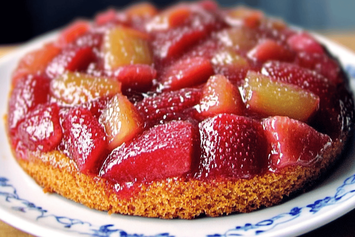 Strawberry Rhubarb Upside-Down Cake