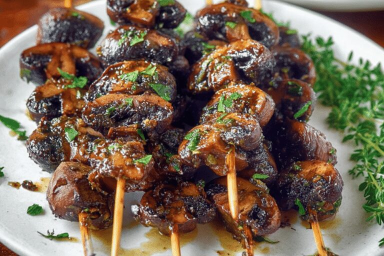 Balsamic Garlic Grilled Mushroom Skewers