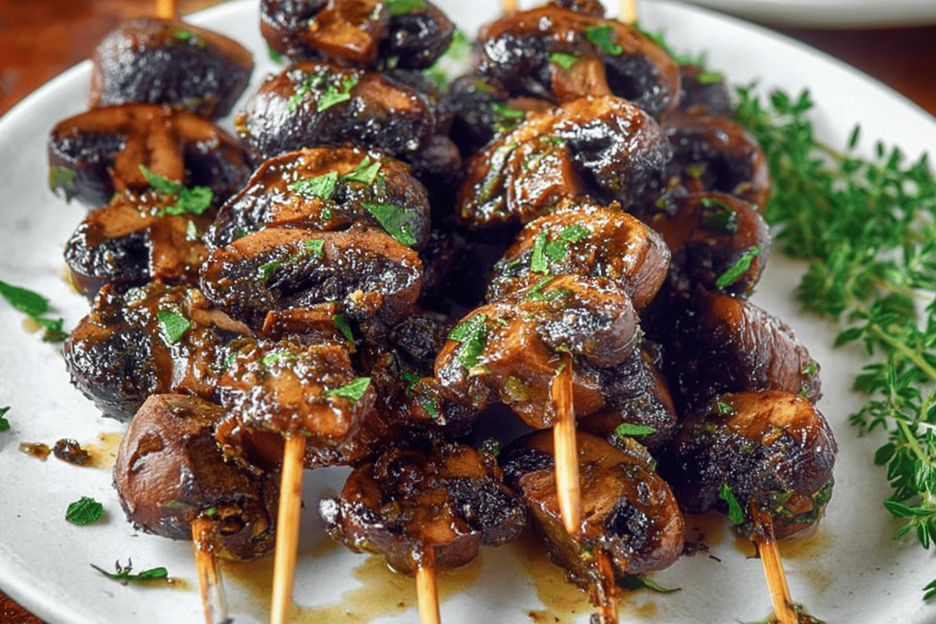 Balsamic Garlic Grilled Mushroom Skewers