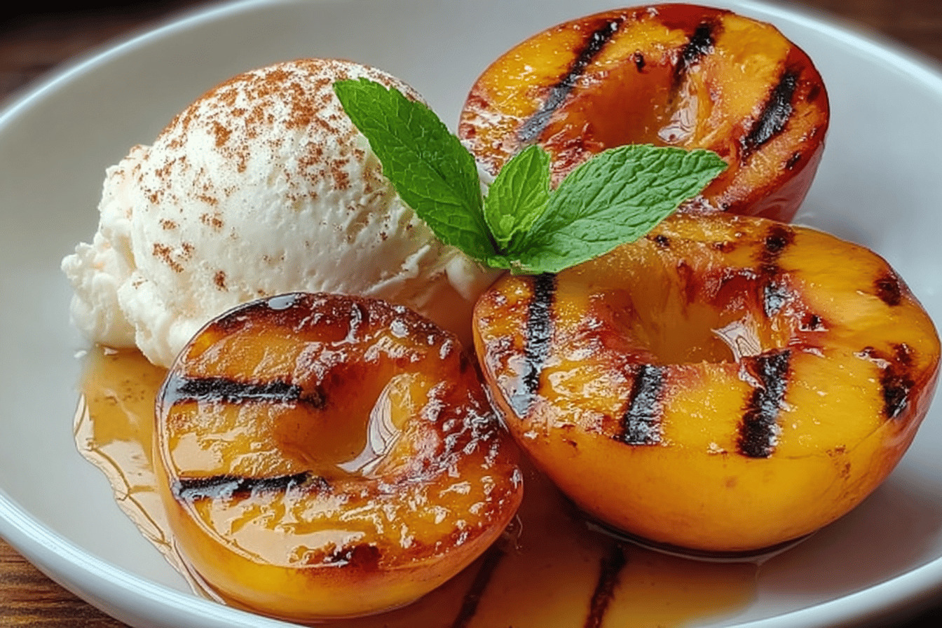 Grilled Peaches with Ice Cream
