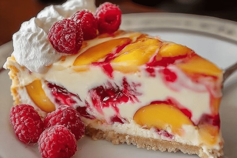 No Bake Peach Raspberry Cheesecake