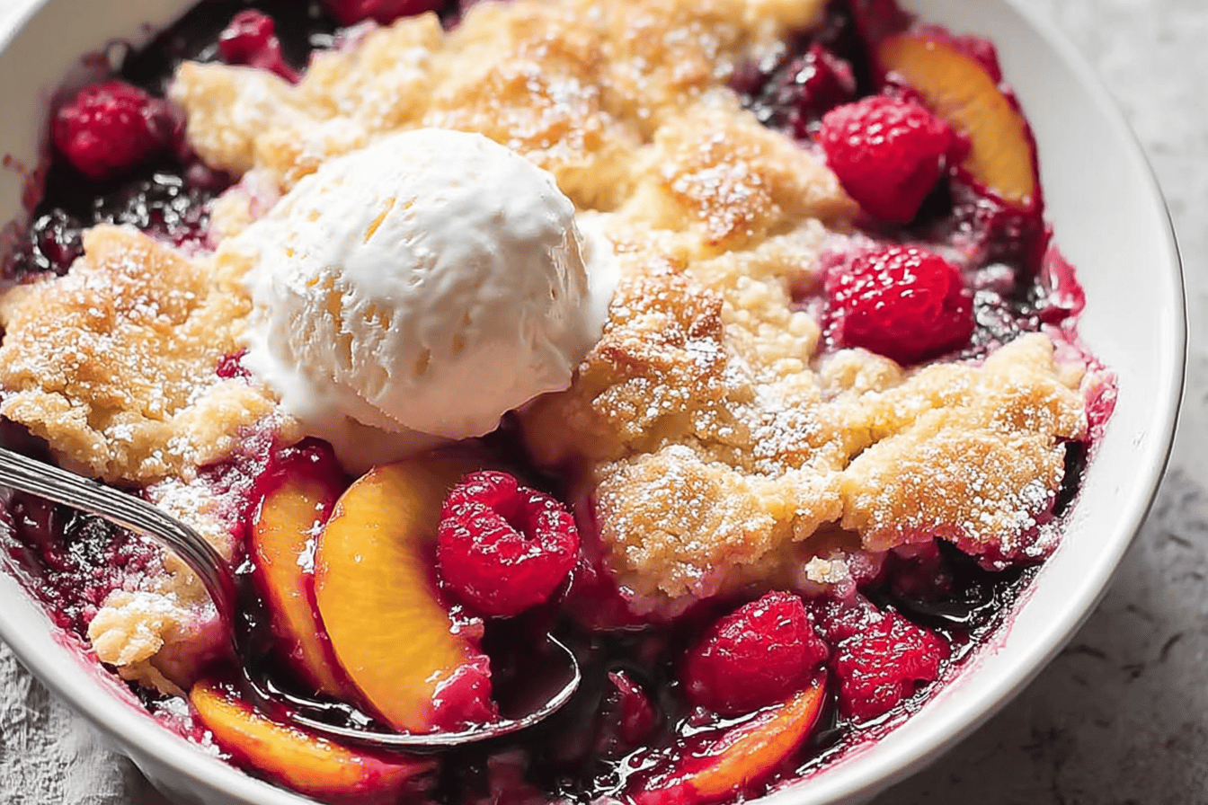 Simple Peach Raspberry Cobbler