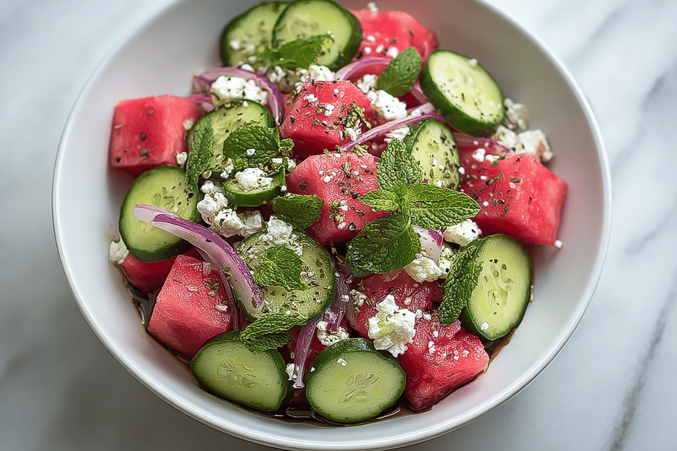 Watermelon Cucumber Feta Salad