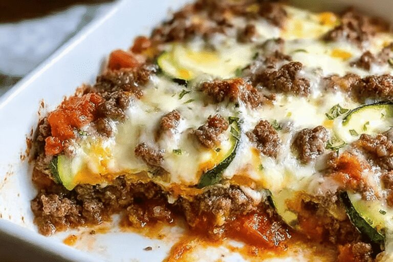 Cheesy Ground Beef Zucchini Casserole
