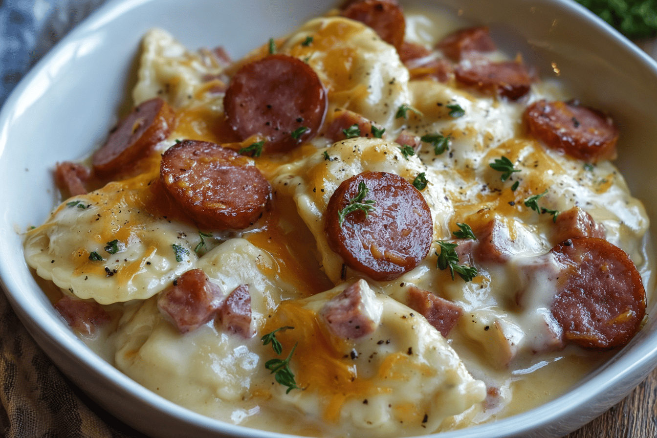 Crockpot Pierogi Casserole with Kielbasa