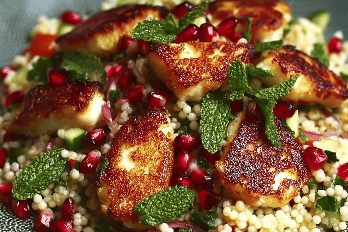 Halloumi Pomegranate Couscous Salad