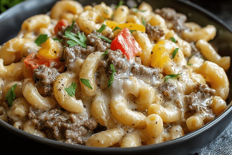 High Protein Philly Cheesesteak Mac