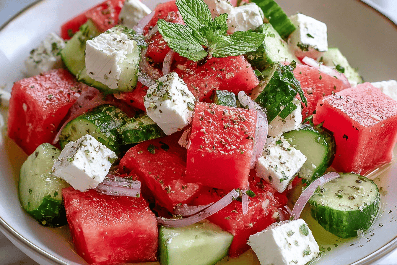 Watermelon Cucumber Feta Salad