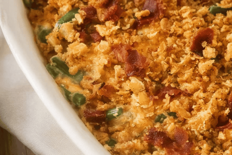 Cream Cheese Bacon Green Bean Casserole