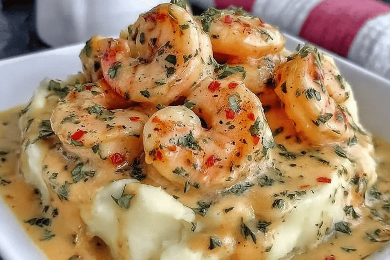 Creamy Garlic Shrimp Over Potatoes