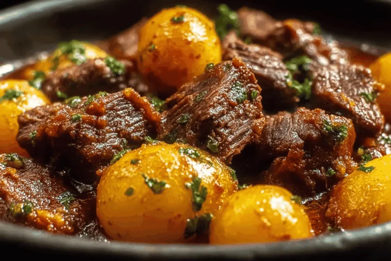 Slow Cooker Garlic Beef Potatoes
